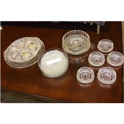 VINTAGE CRYSTAL BERRY BOWL SET AND CRYSTAL PLATTERS ETC