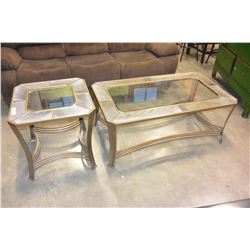 DECORATIVE STONE GLASS TOP COFFEE AND ENDTABLE SET