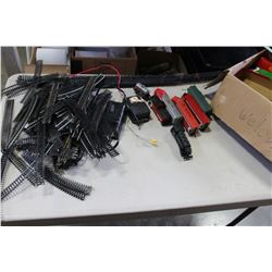 TOW BOXES OF MODEL TRAIN CARS AND TRACK AND YUGOSLAVIAN TRAIN CARS