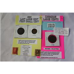 1920 LAST OF LARGE CENT AND FIRST OF SMALL CENT COINS AND 1919 LARGE ONE CENT