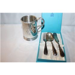 BIRKS STERLING BABY CUTLERY SET AND MUG