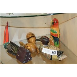 WOODEN TUCANS MARRACCAS AND HAND CARVED DUCK DECOY