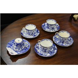 SET OF FIVE CROWN DERBY TEA CUP AND SAUCERS