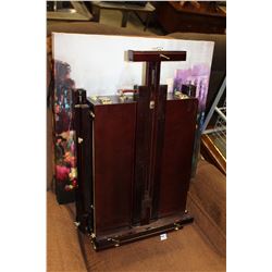 PAINTERS EASEL WITH PAINTINT SUPPLIES AND CANVAS PRINT