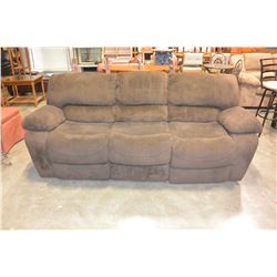 BROWN MICROSUEDE RECLINER SOFA