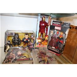 BATMAN WONDER WOMAN SUPER MAN AND IRON MAN FIGURES IN BOXES