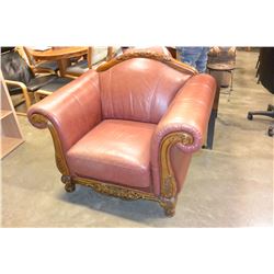 OVERSIZED LEATHER WITH WOOD TRIM OCCASIONAL CHAIR