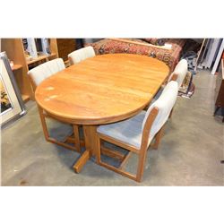 OAK DINING TABLE WITH LEAF AND FOUR CHAIRS