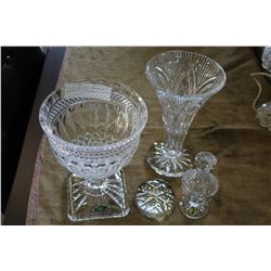 TWO CRYSTAL VASES PAPERWEIGHT AND PERFUME CONTAINER