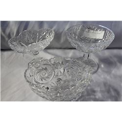THREE PEDESTLE CRYSTAL BOWLS