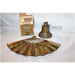 MINIATURE ONE ARM BANDIT AND BRASS BELL AND BRASS FAN