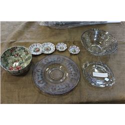 LOT OF SILVER OVERLAY GLASS DISHES ANTIQUE BOWL AND PIN DISHES