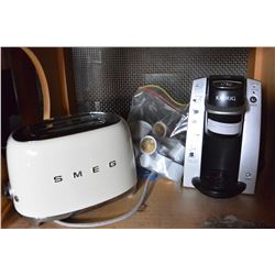 KEURIG COFFEE MACHINE AND SMEG TOASTER