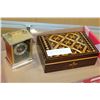 Image 1 : JEWELLRY CASE WITH CONTENTS AND SMALL GERMAN CARRIAGE CLOCK
