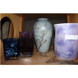 2 LARGE VASES AND 2 GLASS VASES WITH BEADS
