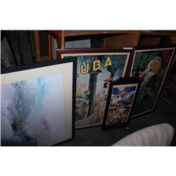 CUBA AND MEXICO FRAMED PRINTS AND TWO OTHER PICTURES