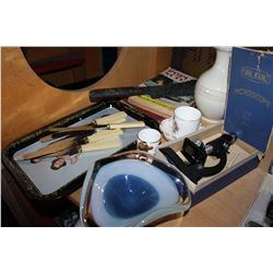 BOX OF STAMP COLLECTION CLEAVER AND COLLECTABLES