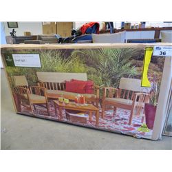 BOXED 4 PIECE ACACIA WOOD CHAT SET (2 CHAIRS, 1 LOVESEAT, 1 COFFEE TABLE)