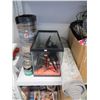 Image 2 : BOX OF MISC GARBAGE CANS/LINEN/KITCHENWARE/AQUARIUM/AREA RUG/CHALKBOARD PAINT/ETC