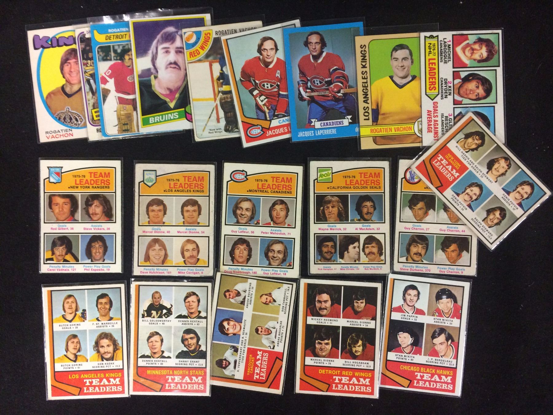 VINTAGE NHL TEAM LEADERS HOCKEY TRADING CARDS LOT (SEALS, RED WINGS