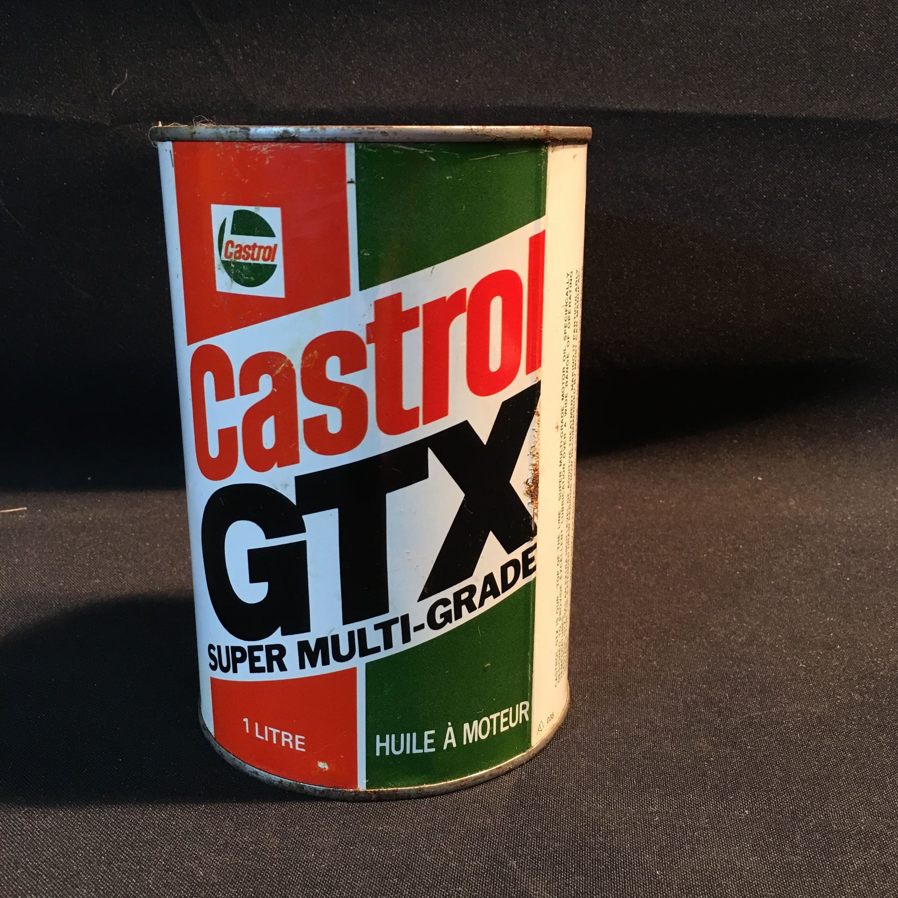 Retro Castrol VINTAGE CASTROL GTX SUPER MULTI-GRADE 1 LITRE MOTOR OIL CAN, FULL AND ...