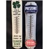 Image 2 : 3 VINTAGE OIL/AUTO COMPANY METAL THERMOMETER ADVERTISING SIGNS BY QUAKER STATE, PRESTONE, AND