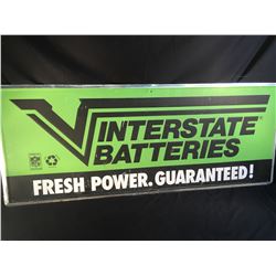 LARGE VINTAGE INTERSTATE BATTERIES METAL ADVERTISING SIGN, 5' WIDE