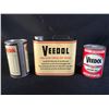 Image 2 : COLLECTION OF 3 VINTAGE VEEDOL OIL CONTAINERS INC. 2.5 LITER POURABLE MULTIGEAR OIL IN GERMAN, ONE