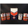 Image 2 : COLLECTION OF 5 GULF OIL CONTAINERS INC. 3 FULL MULTIGRADE 10W30 1 LITRE CONTAINERS, ONE GULFPRIDE