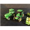 Image 2 : TWO JOHN DEERE SCALE MODEL FARM TRACTORS, AND TRAILER ATTACHMENT BY ERTL, APPROX. 2'' TALL