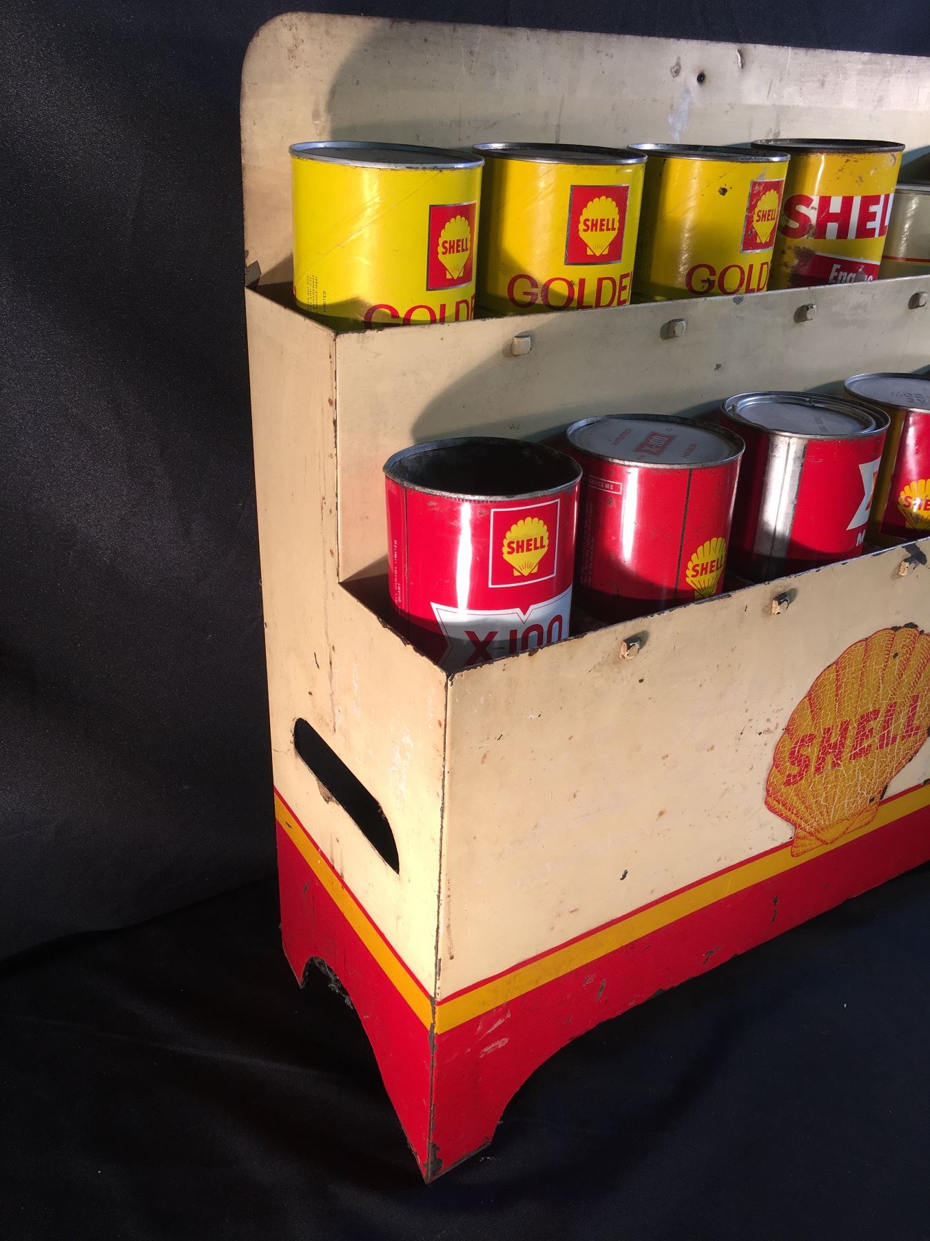 VINTAGE SHELL OIL CONTAINER METAL DISPLAY STAND, 28'' WIDE, OIL ...