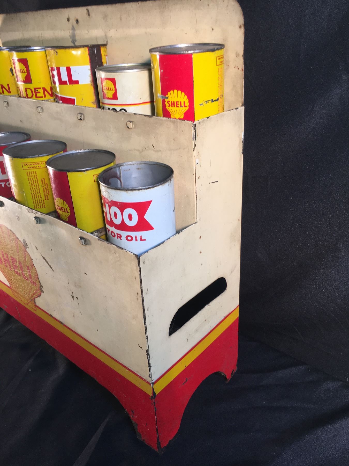 VINTAGE SHELL OIL CONTAINER METAL DISPLAY STAND, 28'' WIDE, OIL ...