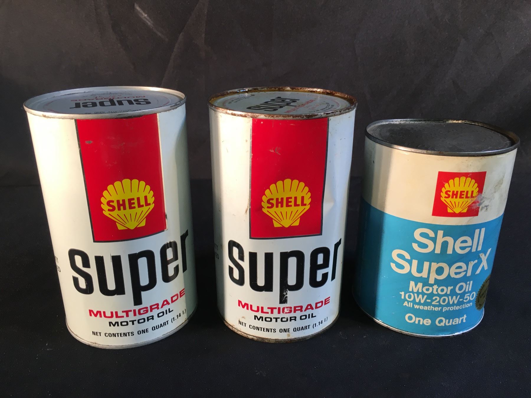 COLLECTION OF 3 VINTAGE SHELL OIL CONTAINERS INC. SUPER MULTIGRADE ...