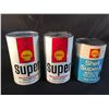 Image 2 : COLLECTION OF 3 VINTAGE SHELL OIL CONTAINERS INC. SUPER MULTIGRADE MOTOR OIL AND SHELL SUPERX MOTOR