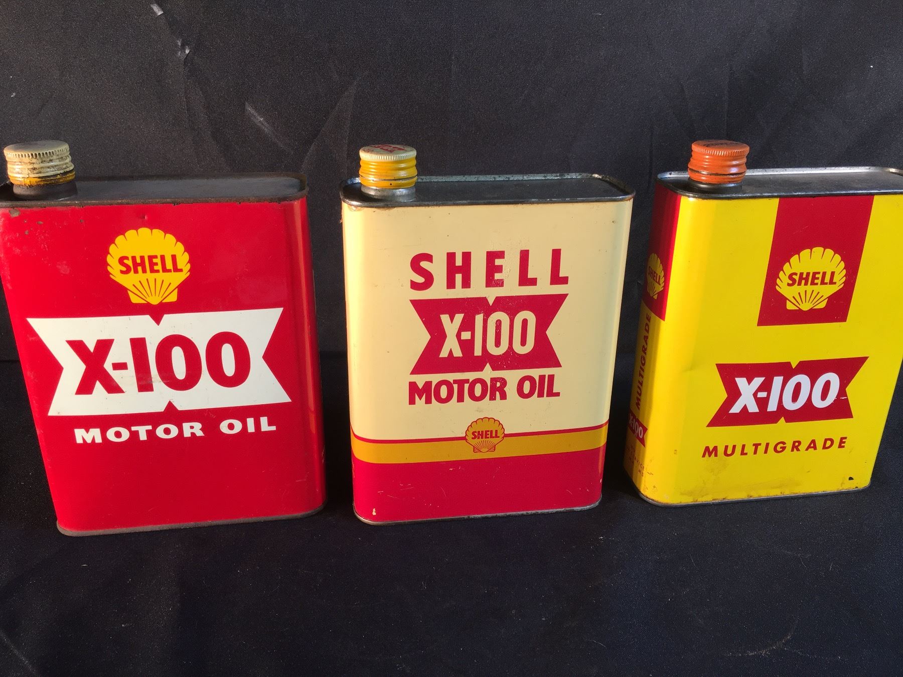 Shell X100 COLLECTION OF 3 VINTAGE SHELL X-100 EASY POUR MOTOR OIL CONTAINERS