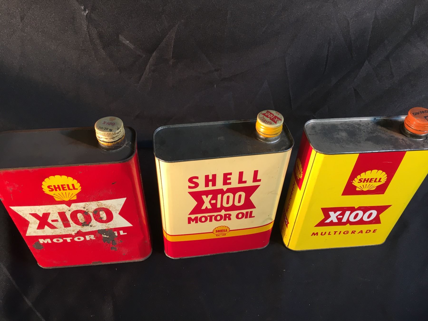 COLLECTION OF 3 VINTAGE SHELL X-100 EASY POUR MOTOR OIL CONTAINERS ...