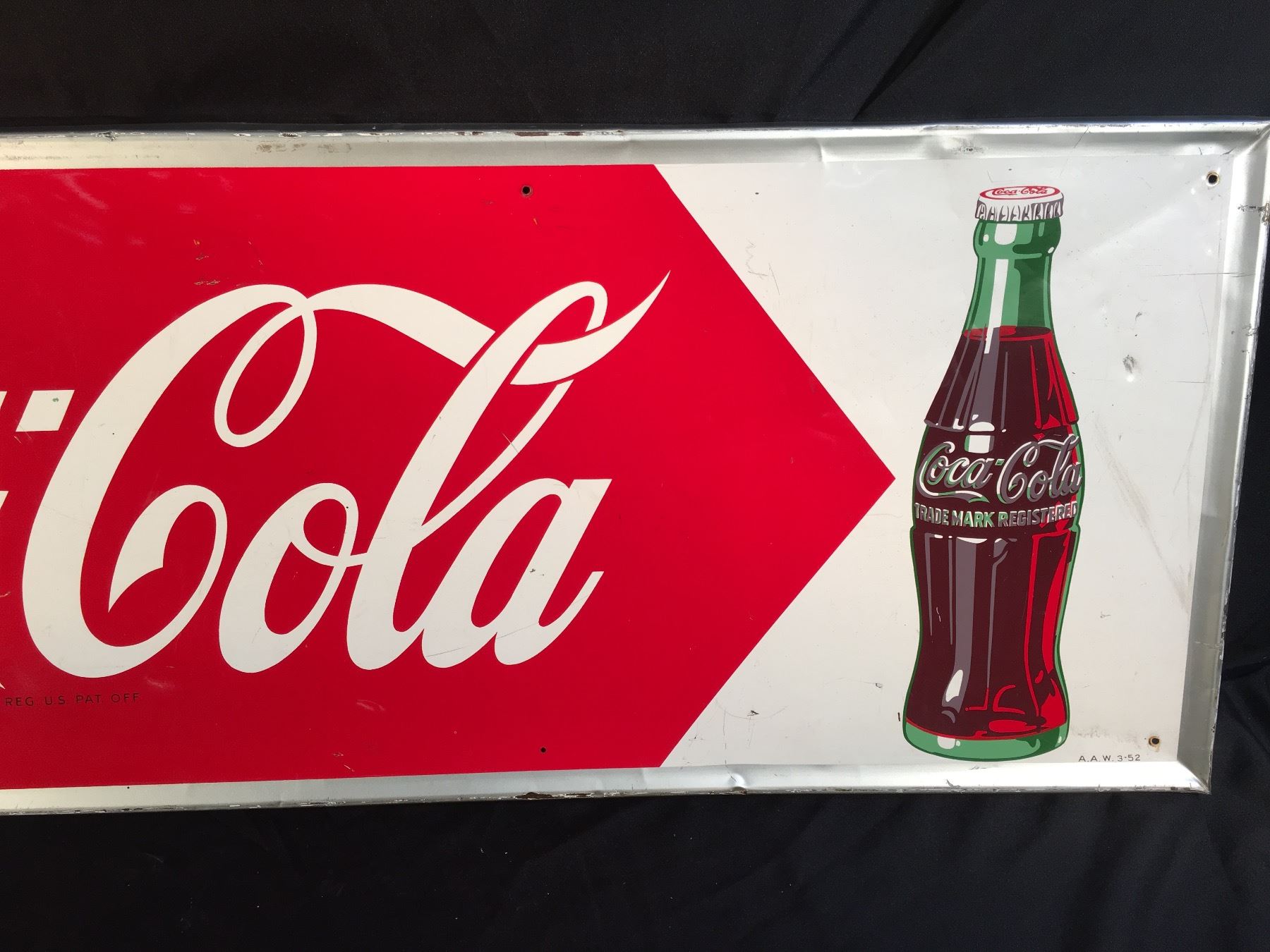 VINTAGE COCA COLA ADVERTISING SIGN MADE IN U S A IN MARCH 1952 54 WIDE vintage-coca-cola-advertising-sign-made-in-u-s-a-in-march-1952-54-wide