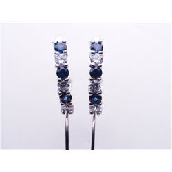 STERLING SILVER CREATED SAPPHIRE HOOP EARRINGS, RETAIL $150