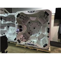 CAL SPAS  8' X 8' PREMIUIM HOT TUB WITH GYPSUM INTERIOR AND SMOKE EXTERIOR.  TUB FEATURES: 93 CANDY