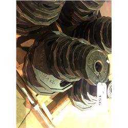 STACK OF ASSORTED SIZE IRON GRIP COMMERCIAL FREE WEIGHTS