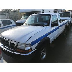 2000 FORD RANGER XLT, WHITE, CREW CAB, 4.0L, GAS, AUTOMATIC, VIN#1FTZR15X8YPB47100, 191,898KMS,