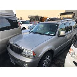 2003 LINCOLN AVIATOR, 4DR SUV, GREY, VIN # 5LMEU78H73ZJ39242