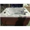 Image 1 : CAL SPAS 7' X 5.33' HOT TUB WITH STERLING SILVER INTERIOR AND MAHOGANY EXTERIOR.  TUB FEATURES: