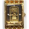 Image 1 : CREDIT SUISSE GENUINE 1 GRAM 999.9 FINE GOLD INGOT WATCH WITH CERTIFICATE. RETAIL $1800