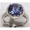 Image 2 : 14K WHITE GOLD TANZANITE(4.51ct)  AND DIAMOND (0.39ct) HALO RING WITH VIDEO GIFTBOX