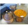 Image 1 : 2 WOOD SIDE TABLES & WINE MAKING BOTTLE