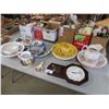 Image 1 : ENTIRE TABLE LOT OF MISC GLASSWARE & CLOCK (TABLE NOT INCLUDED)