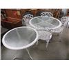 Image 1 : WHITE ROD IRON PATIO TABLE & SIDE TABLE (INCLUDES 4 CHAIRS)