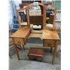Image 1 : ANTIQUE OAK VANITY WITH WING MIRRORS (40"W X 53"H X 19"D)