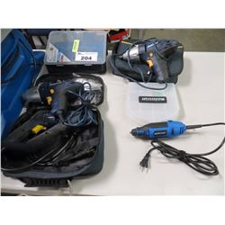 LOT OF DRILLS/DREMEL/STORAGE BOX/IMPACT GUN